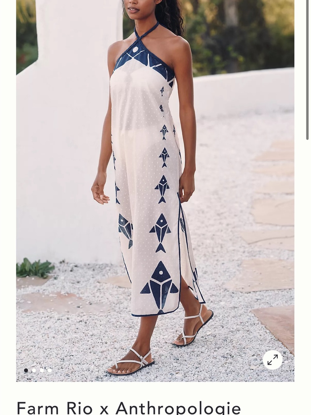 Anthropologie White and Navy Halter Midi Dress NWT